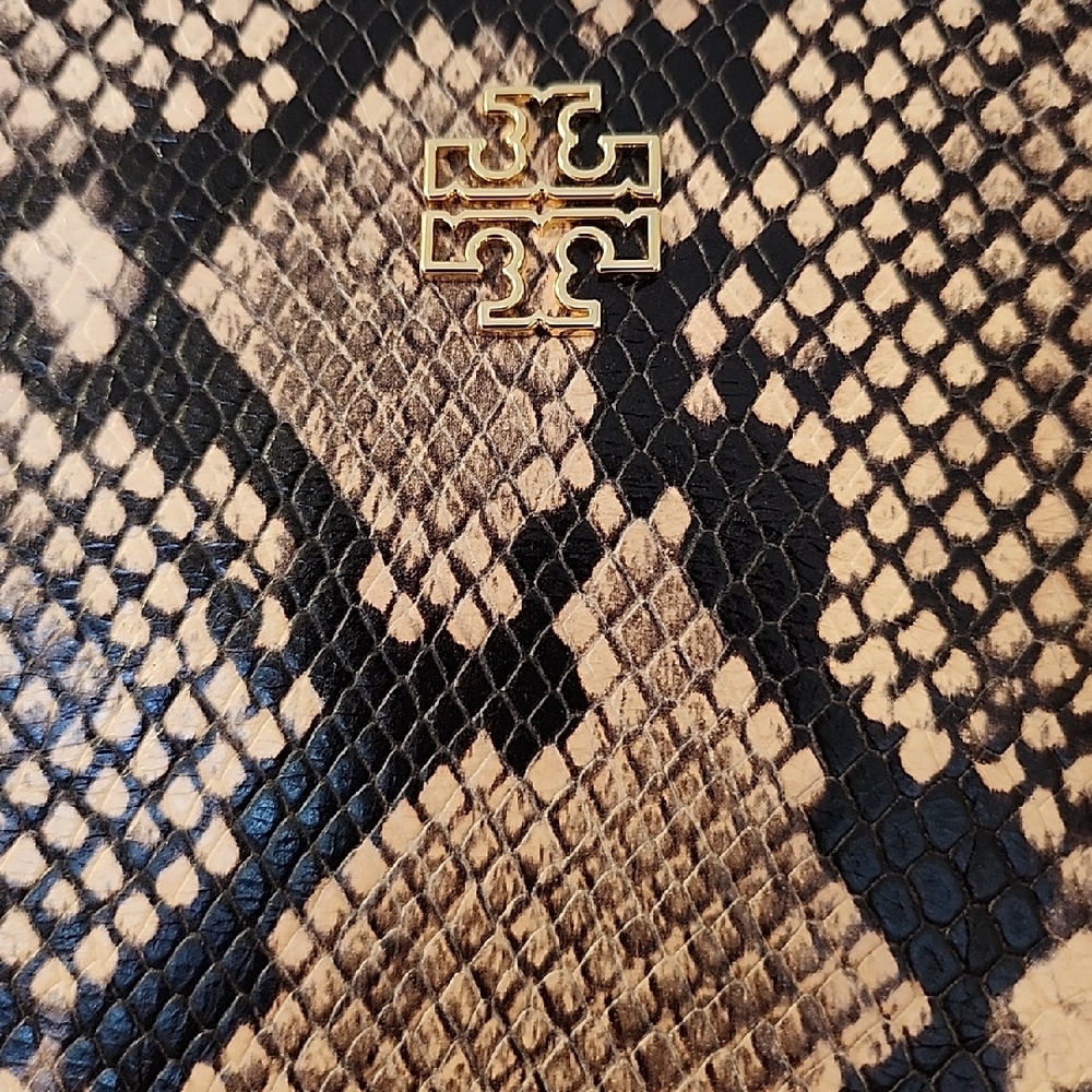 Tory Burch Black and Brown Snake Print Tote - Picture 3 of 8